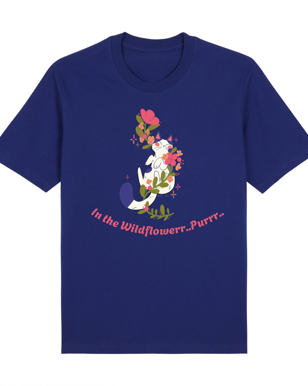 "In the Wildflowers" Whimsical Cat Graphic Tee with text