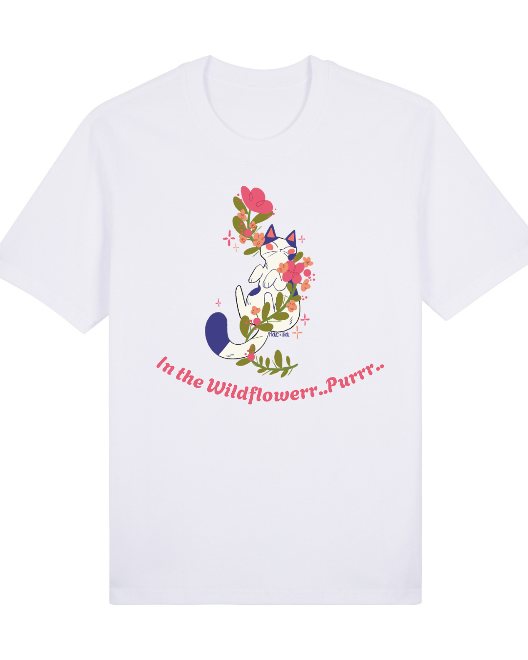 "In the Wildflowers" Whimsical Cat Graphic Tee with text