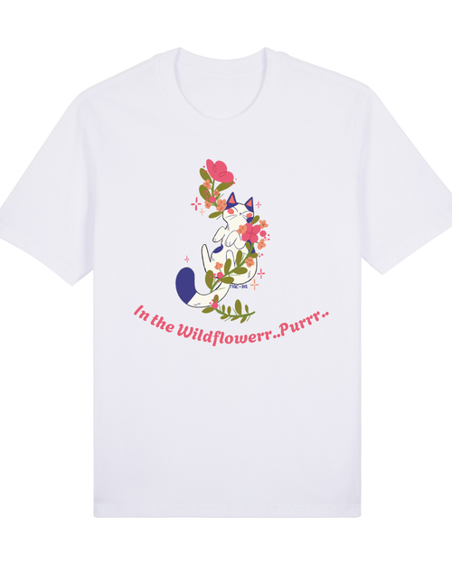 "In the Wildflowers" Whimsical Cat Graphic Tee with text