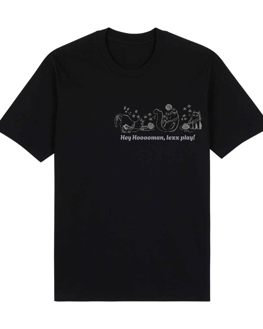 "Stargazing Knitters" Monochrome Cat Graphic Tee Side print