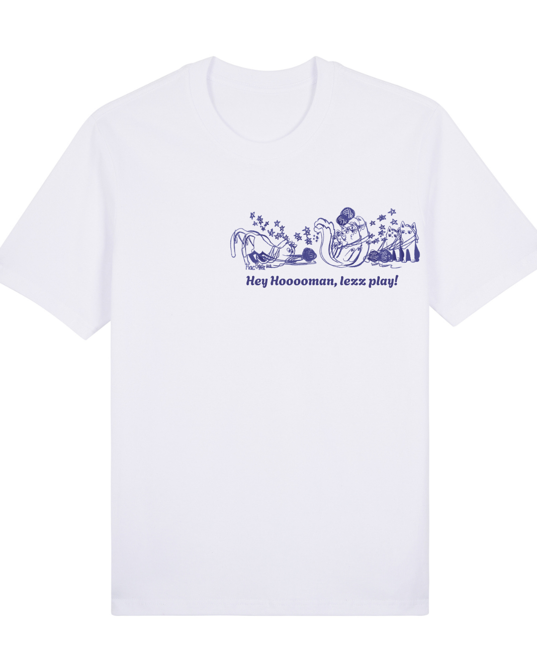 "Stargazing Knitters" Monochrome Cat Graphic Tee Side print