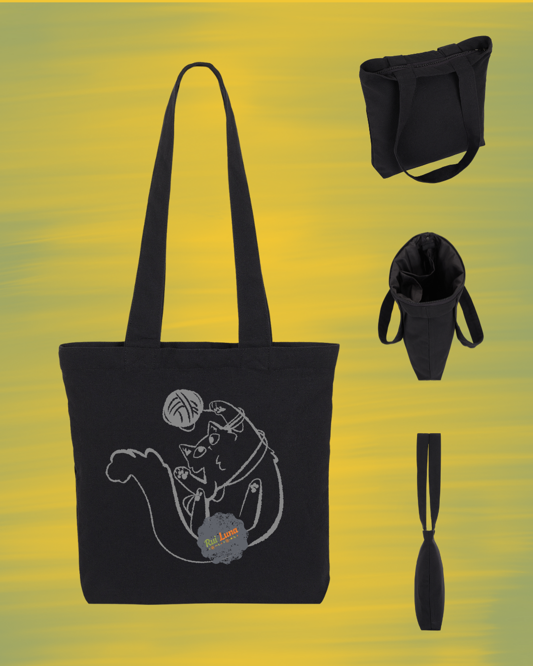 "SoloCat" Monochrome Cat Graphic Tote KnitLogo