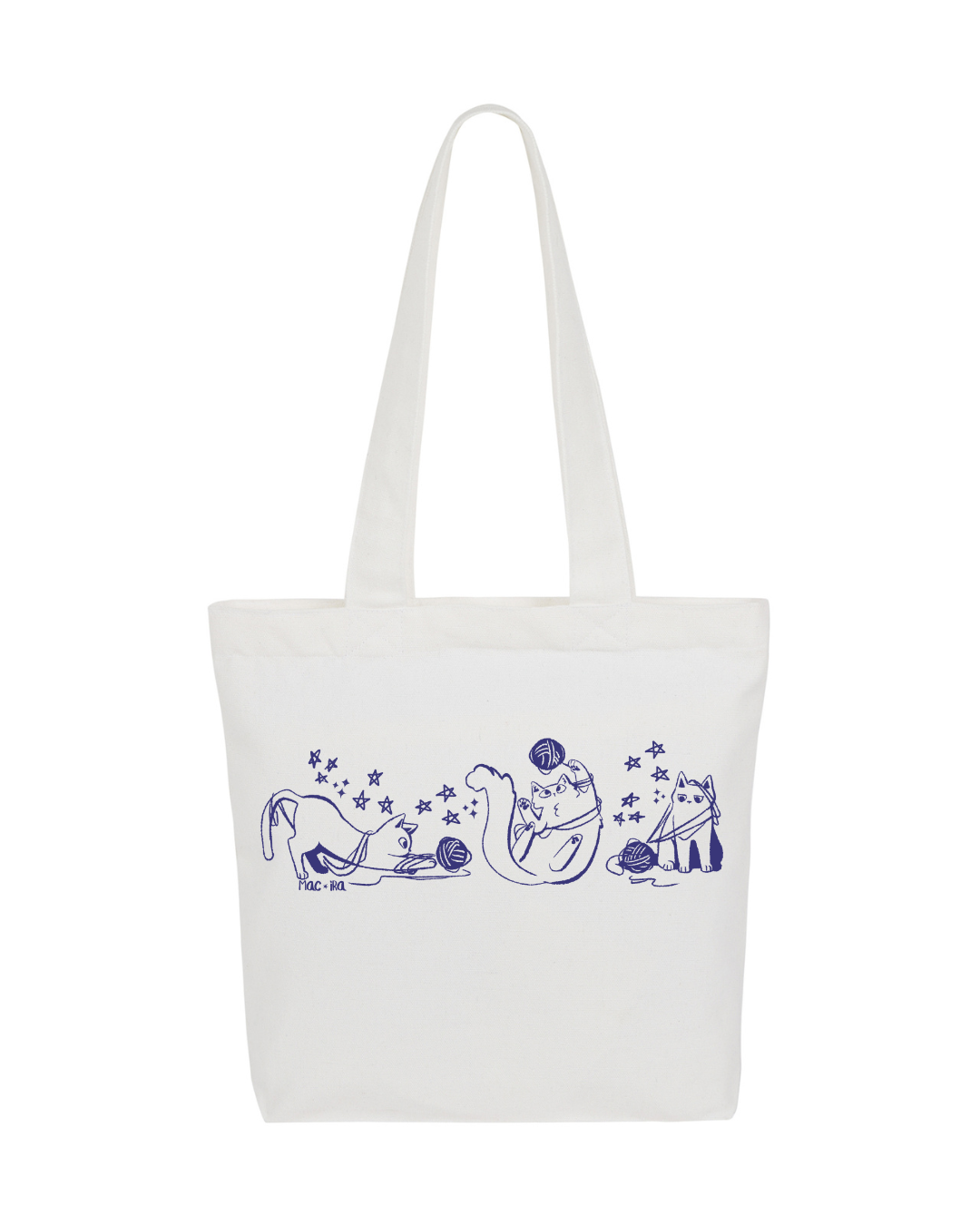 "Stargazing Knitters" Monochrome Cat Graphic Tote
